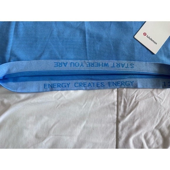 New Lululemon Women Size 12 Swiftly Tech Cropped Short Sleeve 2.0 Strip Blue - Picture 7 of 10